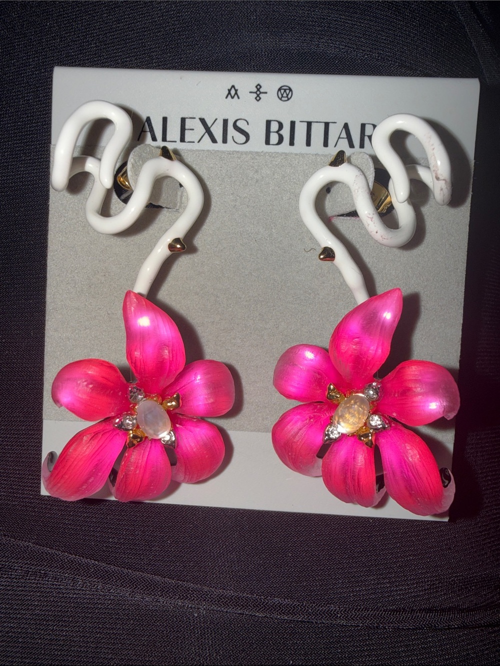 Alexis Bittar Hot Pink Floral Drop Earrings with White Swirl Hooks
